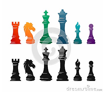 Chess colorful figures pieces tournament game vector illustration sport Cartoon Illustration